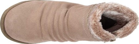 Botas de neve femininas Baretraps, bege, com botões de metal franzidos, acabamento em pele, acolchoadas, resistentes à água, bico redondo e zíper, 9,5 m