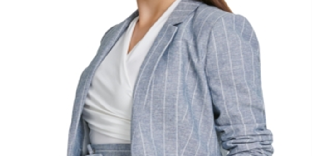 Blazer feminino DKNY com listras e um botão, azul, tamanho 18