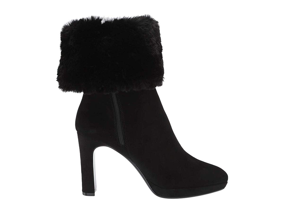 Calvin Klein Botas Femininas Pebbles de Cano Médio com Salto em Camurça - Couro Preto Camurça/Cinza - 8 M