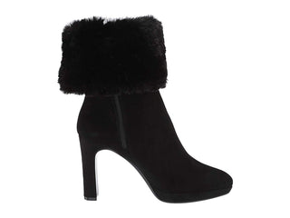 Calvin Klein Botas Femininas Pebbles de Cano Médio com Salto em Camurça - Couro Preto Camurça/Cinza - 8 M