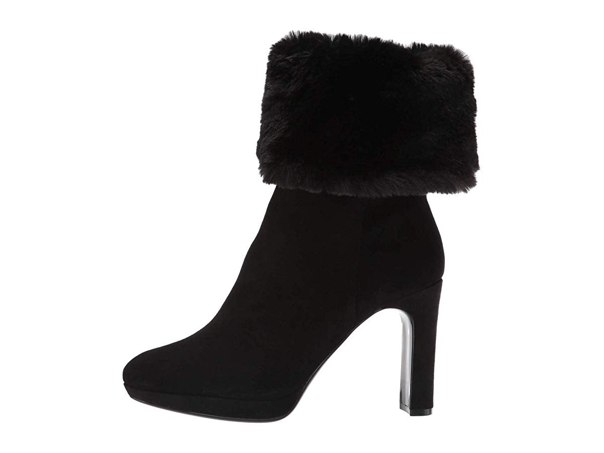 Calvin Klein Botas Femininas Pebbles de Cano Médio com Salto em Camurça - Couro Preto Camurça/Cinza - 8 M