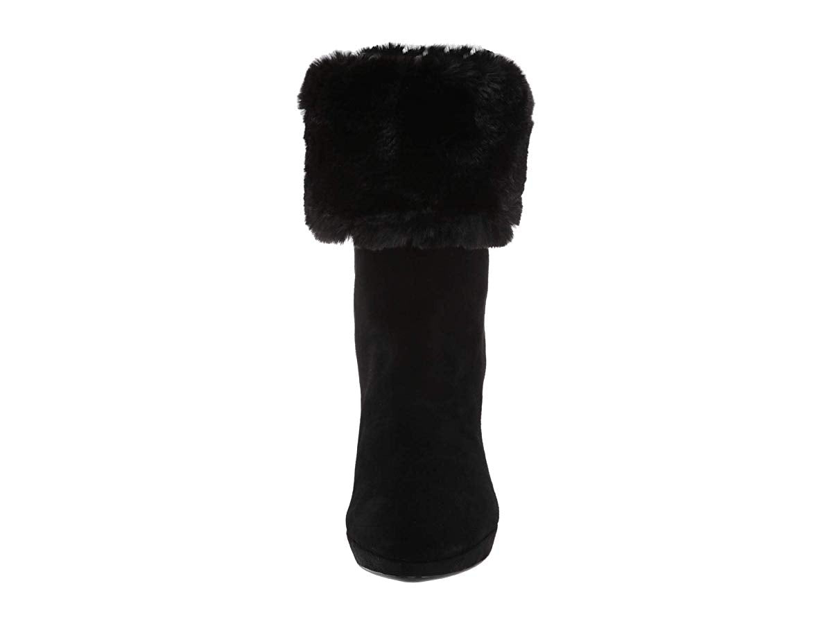 Calvin Klein Botas Femininas Pebbles de Cano Médio com Salto em Camurça - Couro Preto Camurça/Cinza - 8 M