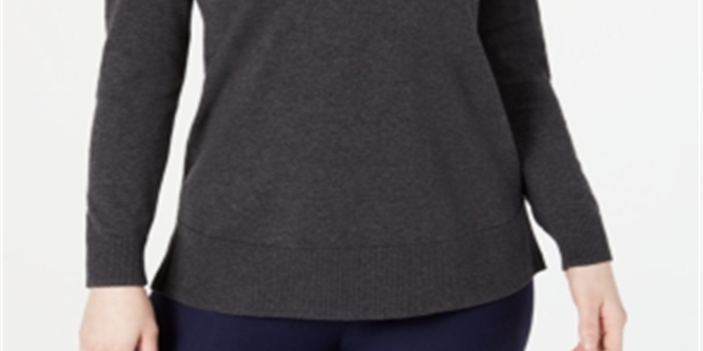 Karen Scott Suéter Feminino de Algodão com Zíper e Gola Cinza Tamanho Grande