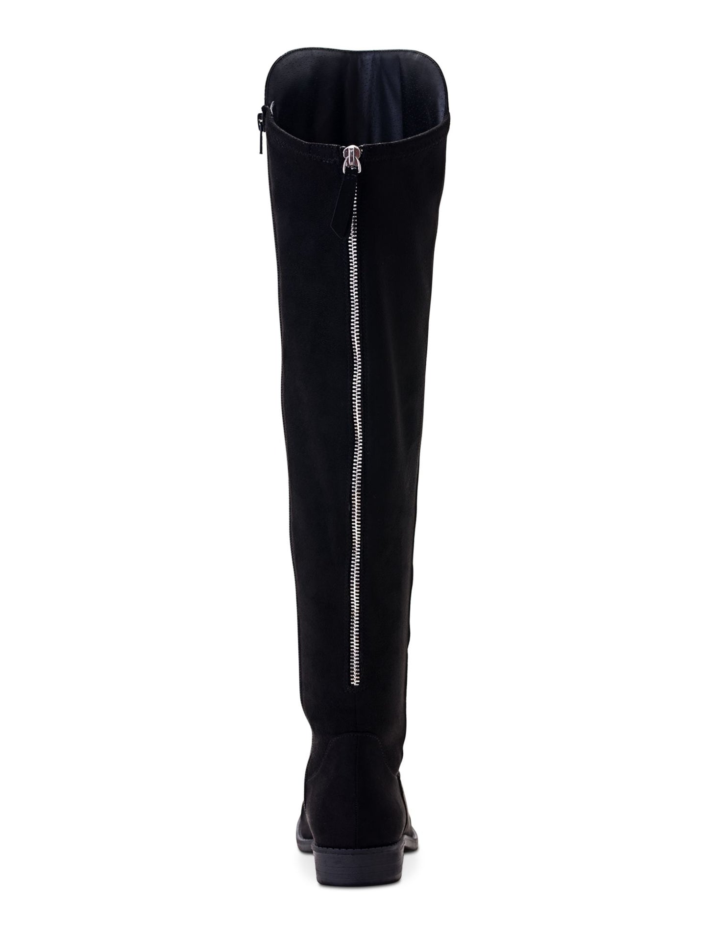 Botas femininas estilo a line com zíper duplo e amortecimento Hayley, bico redondo, salto bloco, zíper, pretas, tamanho 5 M