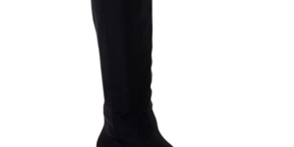 Botas femininas estilo a line com zíper duplo e amortecimento Hayley, bico redondo, salto bloco, zíper, pretas, tamanho 5 M