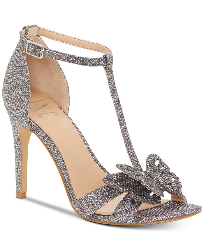 INC International Concepts Sapatos Femininos Rainor Tecido Peep Toe Tira em T Clássicos Prateados Tamanho 6,5 M