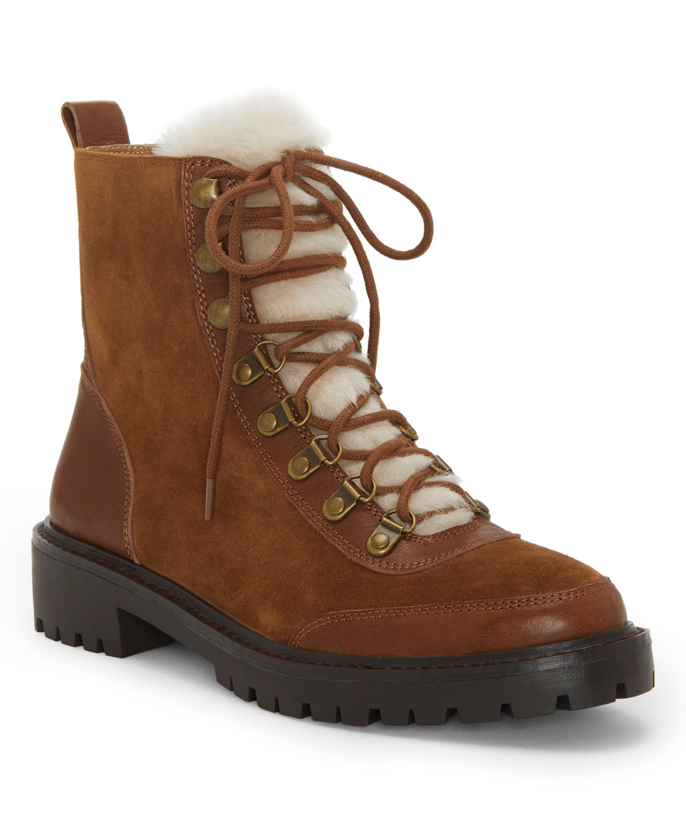 Botas de combate femininas Lucky Brand Ilianna Suede Wool, marrom, tamanho 8,5 m