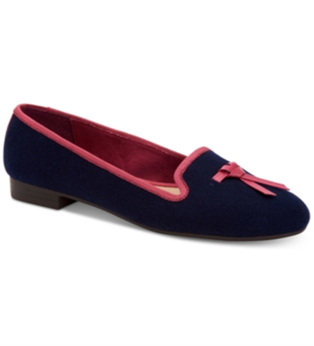 Charter Club Mocassim Feminino em Tecido Almond Toe, Azul, Tamanho 7 M