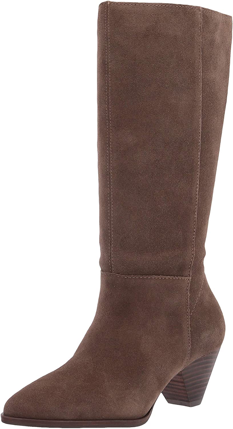 Lucky Brand Fukko Canteen Camurça Salto Cônico Pontudo Bota Cano Médio Feminina Marrom Tamanho 8 M