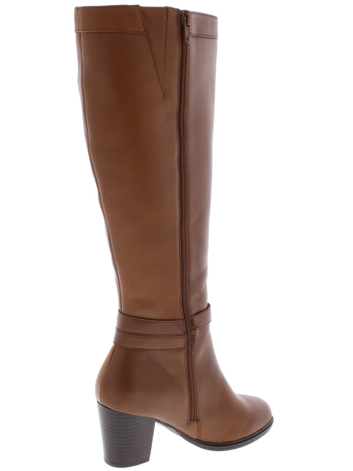 Botas femininas Giani Bernini com suporte de arco, fivela, antiderrapante, Rozario, bico redondo, salto bloco, zíper, couro, marrom, tamanho 8 M