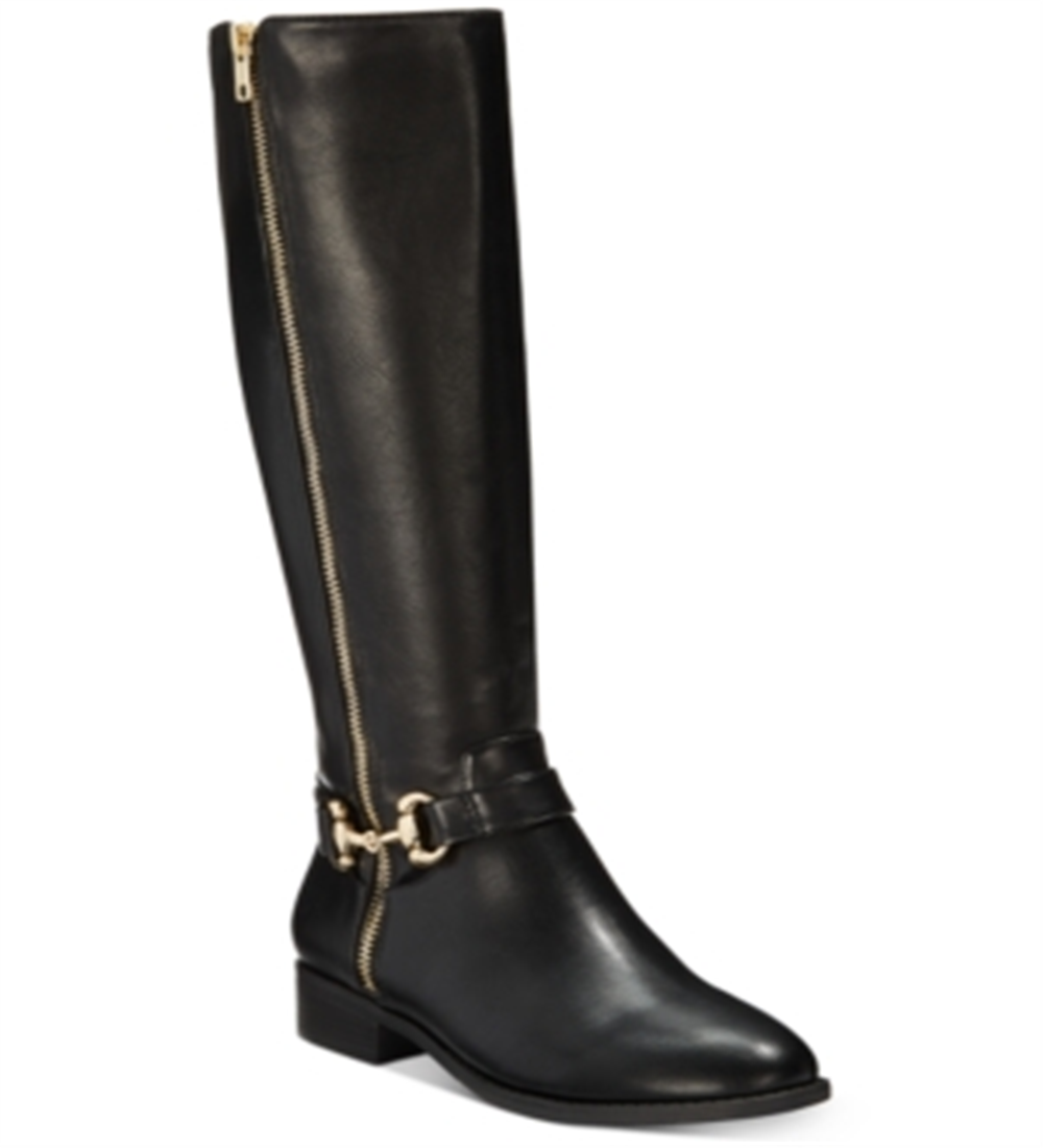 Thalia Sodi Botas femininas Vigi de couro com bico fechado e cano alto, pretas, tamanho 11 M