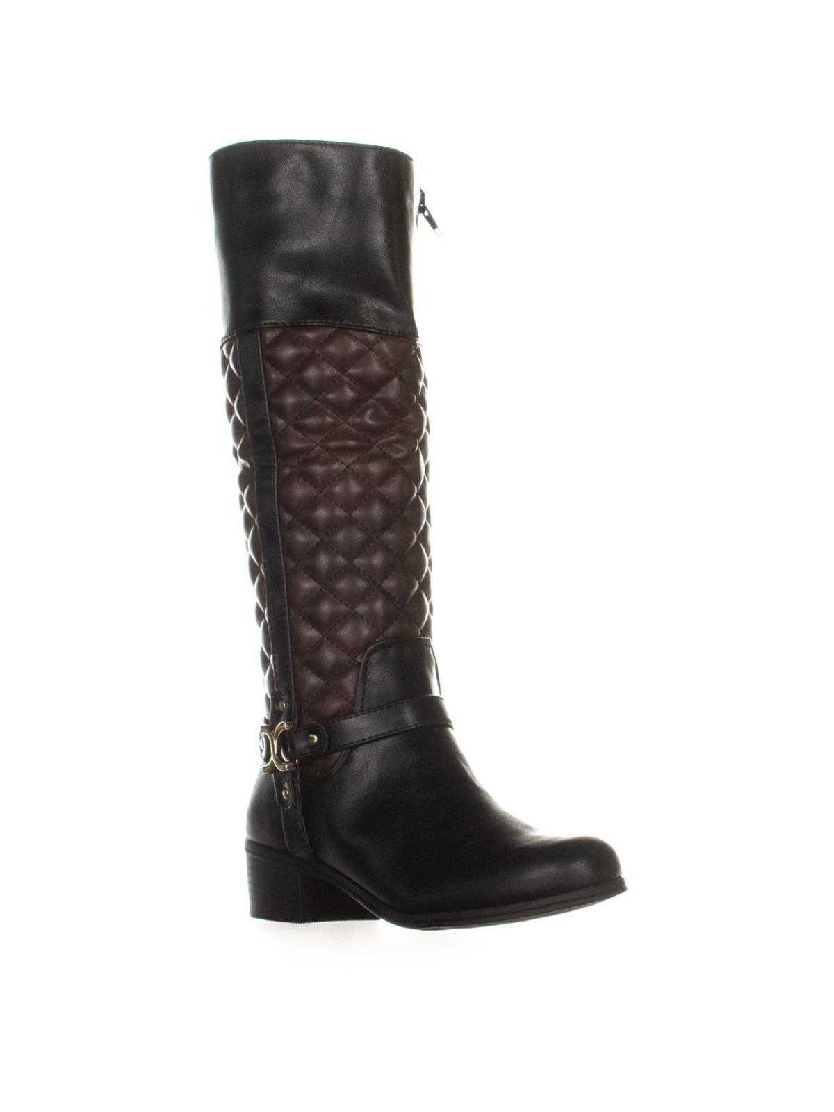 Botas femininas Helenn CC35 com zíper e cano médio, pretas/marrons, tamanho 8 M