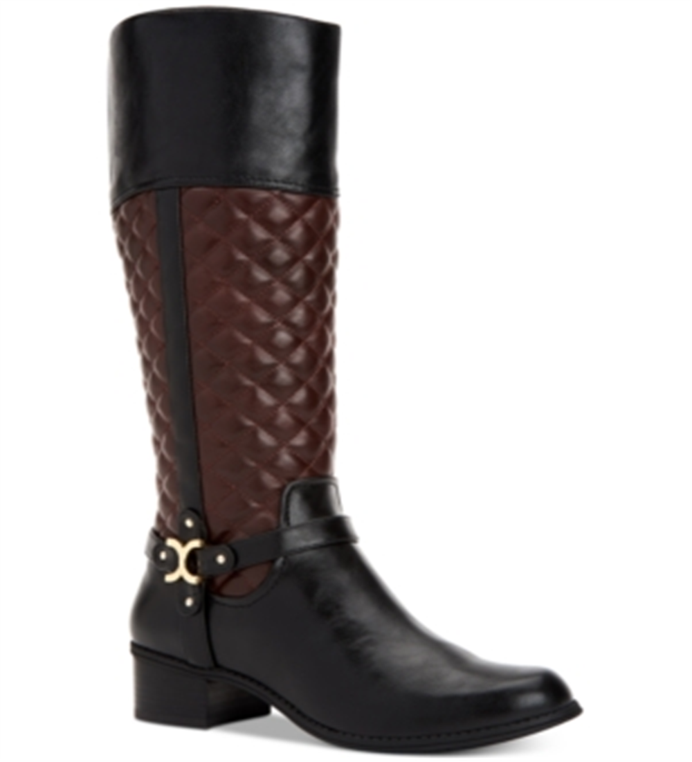Botas femininas Helenn CC35 com zíper e cano médio, pretas/marrons, tamanho 8 M