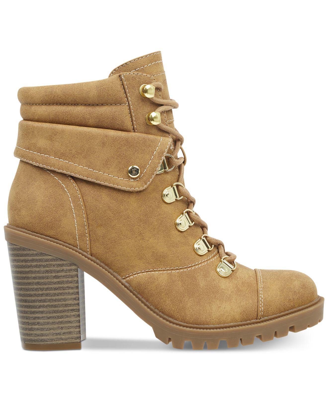 Botas femininas G by Guess Jollyn bico redondo na altura do tornozelo, marrom, tamanho 5 M
