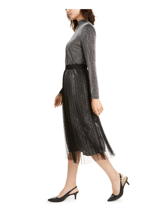 Alfani Saia Feminina Midi com Pregas e Sobreposição em Malha Cinza Tamanho Médio