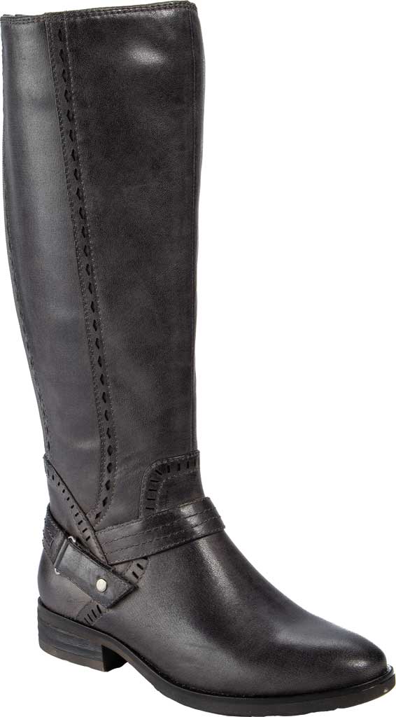 Botas Baretraps Femininas Cinza Flex Gore com Velcro e Acentos de Presilha, Amortecidas, Conforto, Abram, Biqueira Amêndoa, Salto Bloco e Zíper, 8,5 M