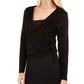 Calvin Klein Suéter Feminino com Glitter, Manga Longa, Gola V, Preto, Tamanho Grande