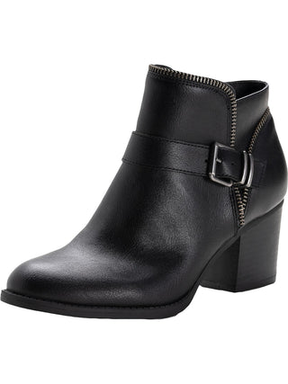 American Rag Botas femininas pretas com fivela almofadada e detalhe Milly, bico redondo, salto bloco e zíper, 9,5 m