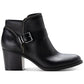 American Rag Botas femininas pretas com fivela almofadada e detalhe Milly, bico redondo, salto bloco e zíper, 9,5 m