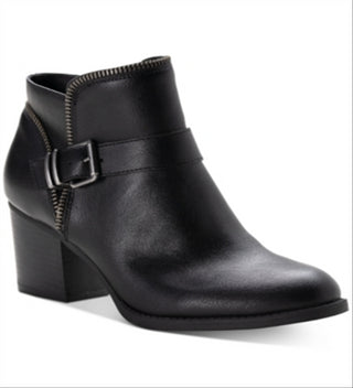 American Rag Botas femininas pretas com fivela almofadada e detalhe Milly, bico redondo, salto bloco e zíper, 9,5 m