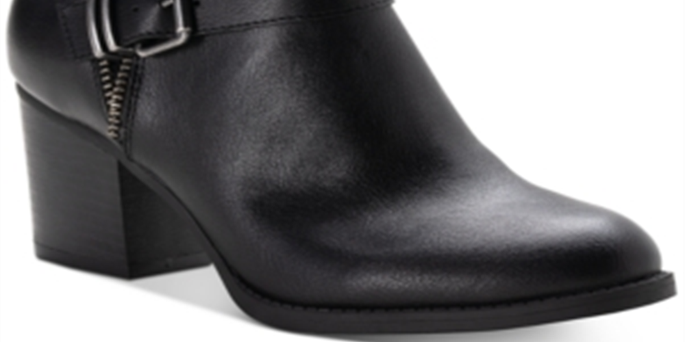 American Rag Botas femininas pretas com fivela almofadada e detalhe Milly, bico redondo, salto bloco e zíper, 9,5 m