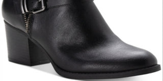 American Rag Botas femininas pretas com fivela almofadada e detalhe Milly, bico redondo, salto bloco e zíper, 9,5 m