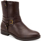 Botas femininas Style Company com fivela marrom e acolchoado, bico redondo, salto bloco e zíper, 5,5 m