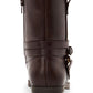 Botas femininas Style Company com fivela marrom e acolchoado, bico redondo, salto bloco e zíper, 5,5 m