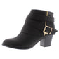 Thalia Sodi Botas femininas pretas com acolchoamento, fivela confortável, zíper e bico redondo, salto bloco, 11 m