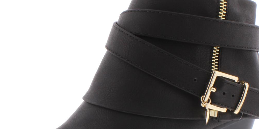 Thalia Sodi Botas femininas pretas com acolchoamento, fivela confortável, zíper e bico redondo, salto bloco, 11 m