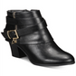 Thalia Sodi Botas femininas pretas com acolchoamento, fivela confortável, zíper e bico redondo, salto bloco, 11 m