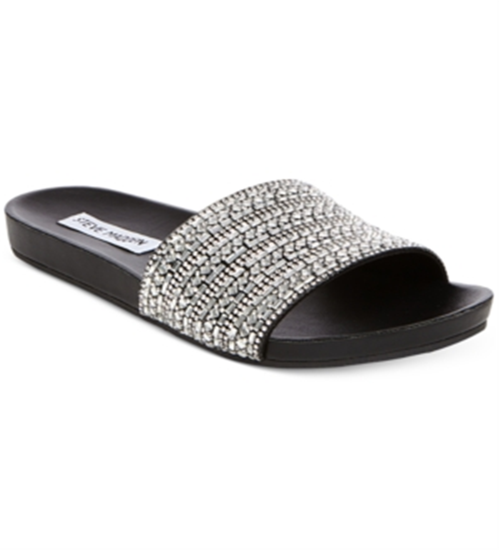 Sandálias femininas Steve Madden Dazzle com detalhes, pretas, tamanho 7 M