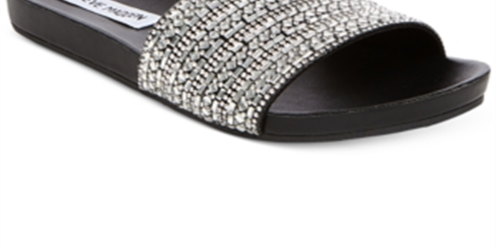 Sandálias femininas Steve Madden Dazzle com detalhes, pretas, tamanho 7 M