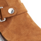 Botas femininas Dkny marrom com alças e ferragens geométricas, com elástico, acolchoado, bico quadrado, salto bloco e zíper, couro, 6 m