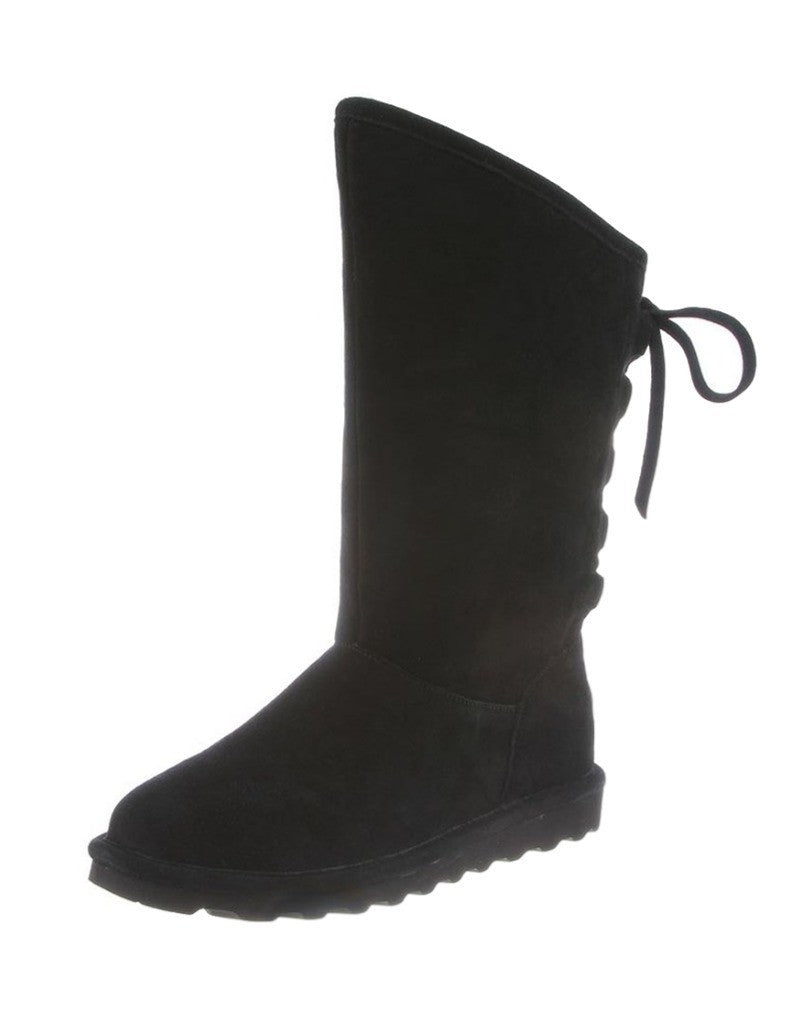 Botas de neve femininas Bear Paw pretas com plataforma 1/2, resistentes a manchas, resistentes à água, com forro Phylly, bico redondo, cunha, cadarço, 7 m