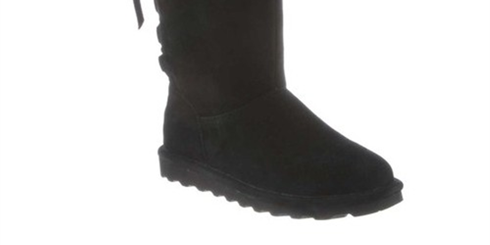 Botas de neve femininas Bear Paw pretas com plataforma 1/2, resistentes a manchas, resistentes à água, com forro Phylly, bico redondo, cunha, cadarço, 7 m
