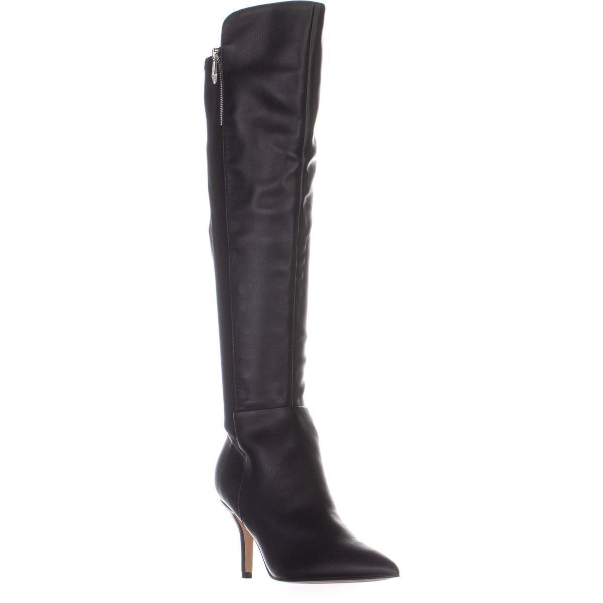 Botas femininas Marc Fisher Thora Leather bico fino acima do joelho, pretas, tamanho 5,5 M