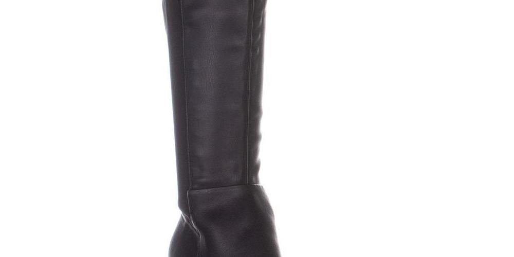 Botas femininas Marc Fisher Thora Leather bico fino acima do joelho, pretas, tamanho 5,5 M