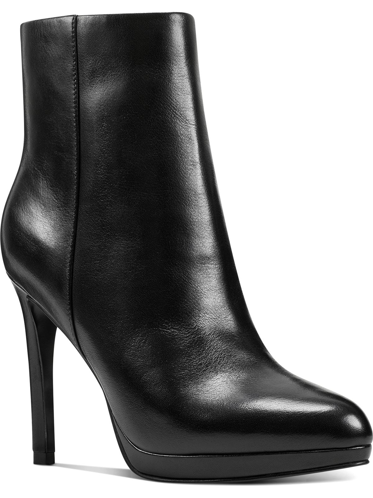 Nine West Botas de couro femininas pretas com plataforma acolchoada Querida, bico fino e zíper, tamanho 9 M