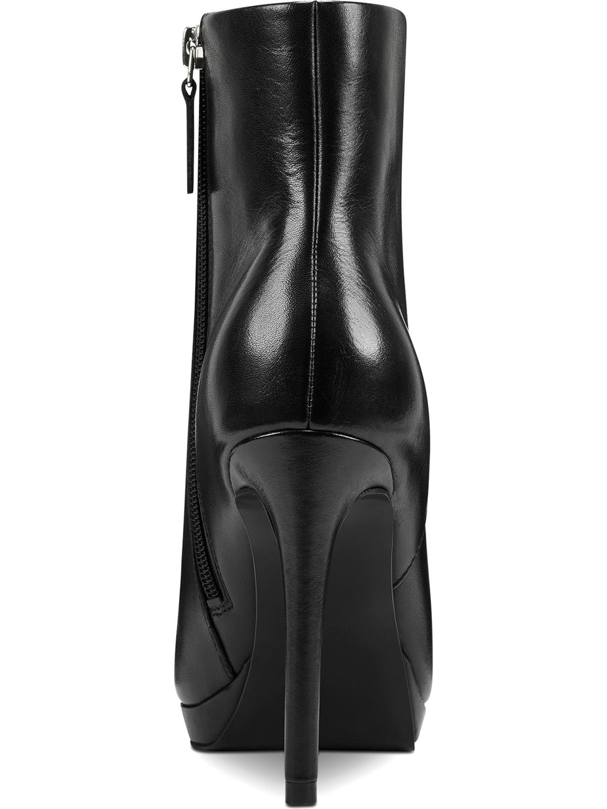 Nine West Botas de couro femininas pretas com plataforma acolchoada Querida, bico fino e zíper, tamanho 9 M