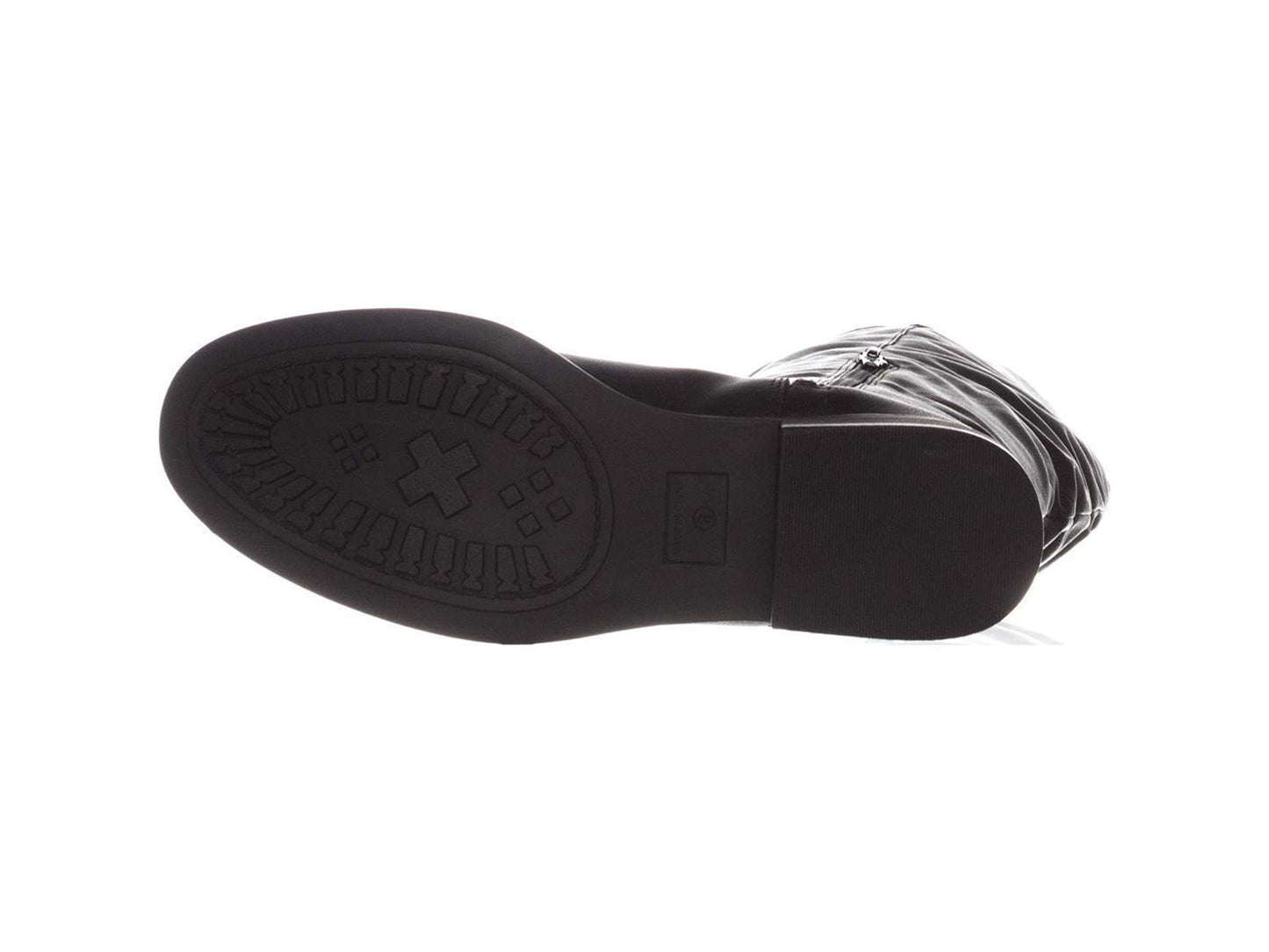 Botas femininas American Rag pretas com fivela e zíper, bico redondo, salto bloco, 6 m