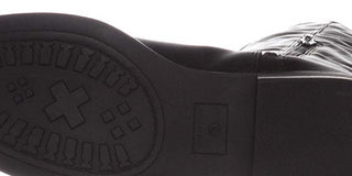 Botas femininas American Rag pretas com fivela e zíper, bico redondo, salto bloco, 6 m