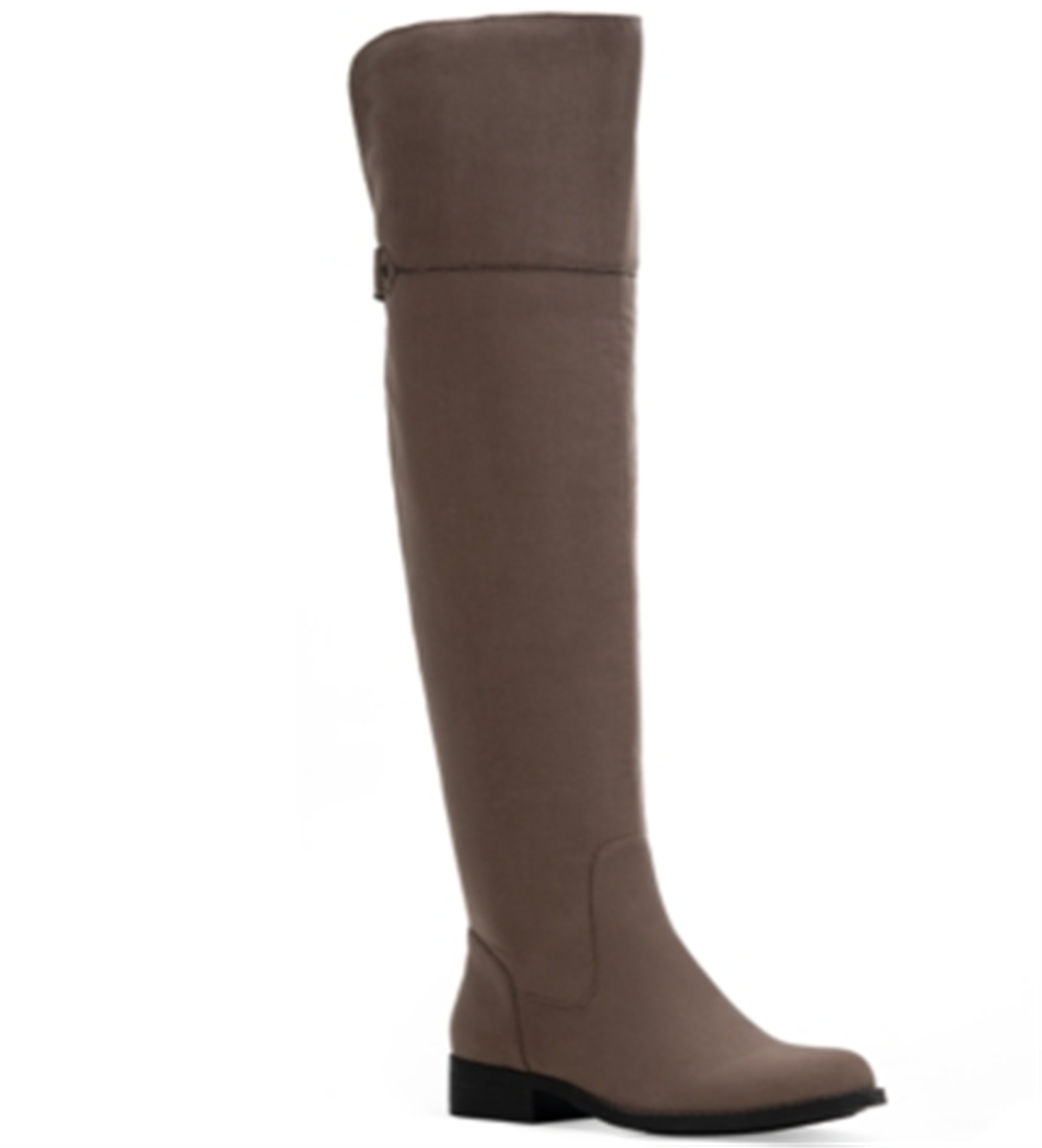 Botas femininas Sun Stone Bege bico redondo salto bloco zíper marrom tamanho 8,5