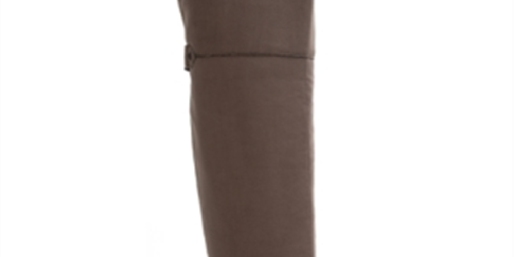 Botas femininas Sun Stone Bege bico redondo salto bloco zíper marrom tamanho 8,5