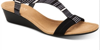 Alfani Sandálias Femininas Pretas Listradas Acolchoadas com Tira em T e Elástico Vacanzaa Bico Redondo Cunha 6 M