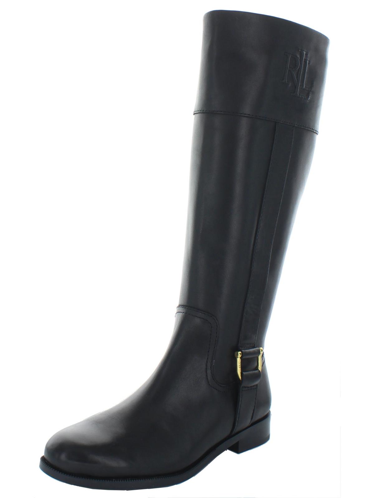 Botas de montaria femininas Ralph Lauren Bernadine em couro, pretas, tamanho 5 B