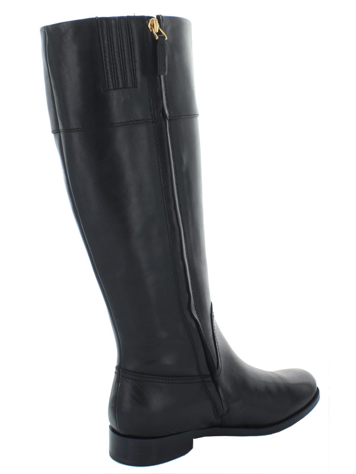 Botas de montaria femininas Ralph Lauren Bernadine em couro, pretas, tamanho 5 B