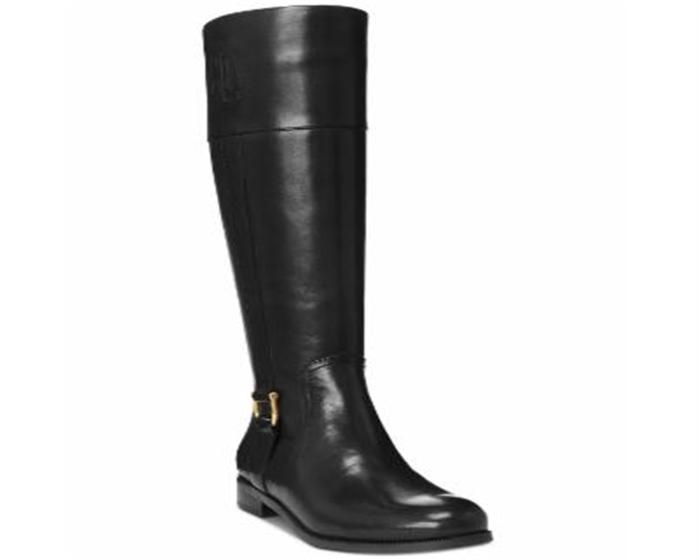 Botas de montaria femininas Ralph Lauren Bernadine em couro, pretas, tamanho 5 B