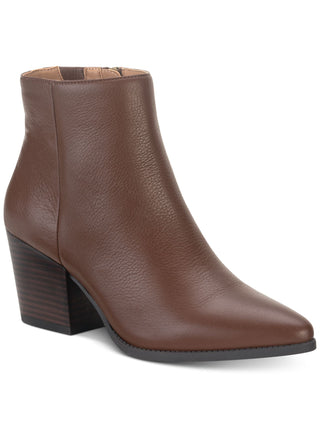 American Rag Botas femininas de couro marrom com amortecimento e conforto Eryn, bico fino, salto bloco e zíper, 6 m