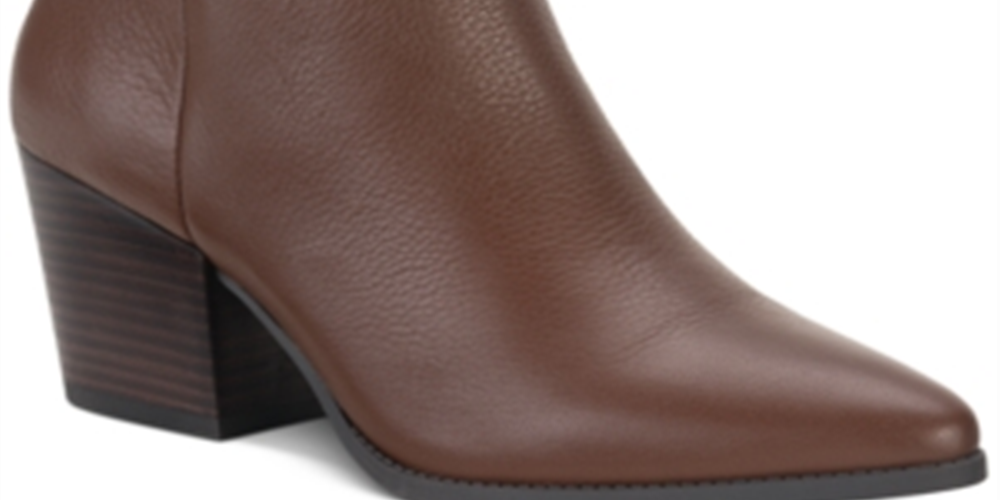 American Rag Botas femininas de couro marrom com amortecimento e conforto Eryn, bico fino, salto bloco e zíper, 6 m